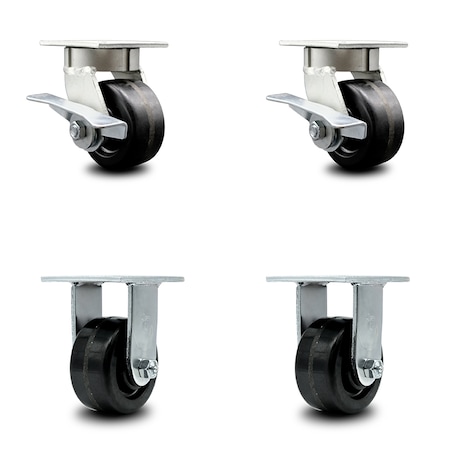 Service Caster 4 Inch Kingpinless Phenolic Wheel Caster Brakes 2 Rigid, 2PK SCC-KP30S420-PHR-SLB-2-R-2